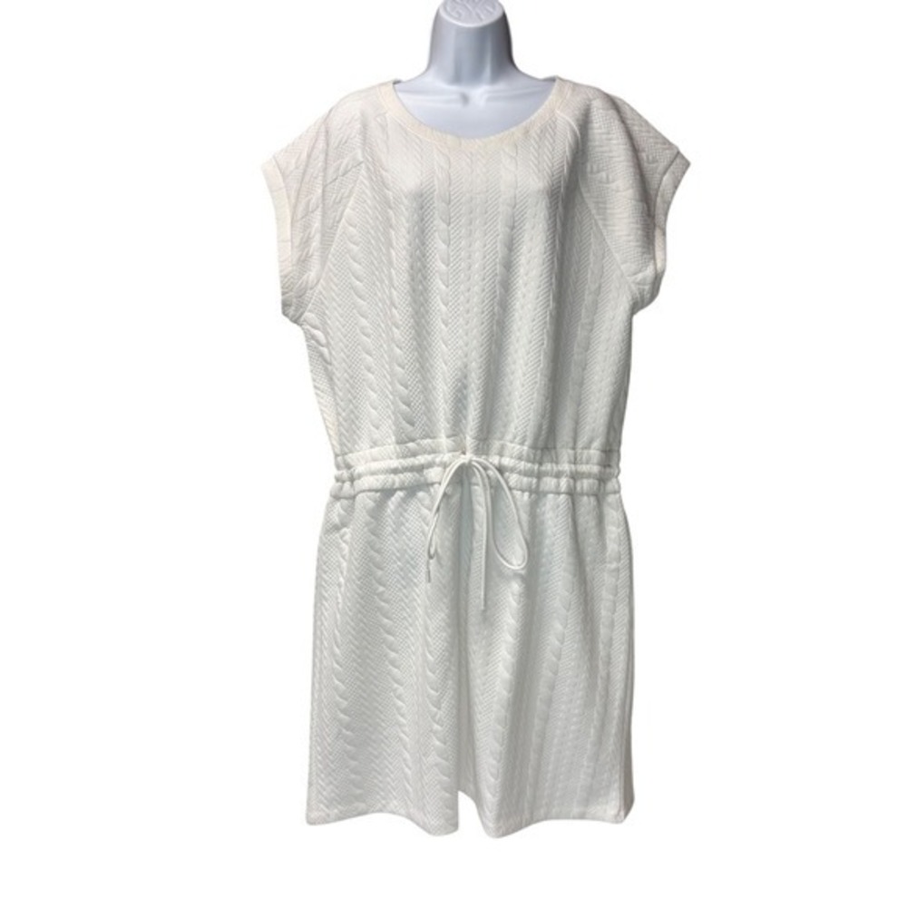 Talbots Cream Knit Chevron Midi Dress with Drawstring